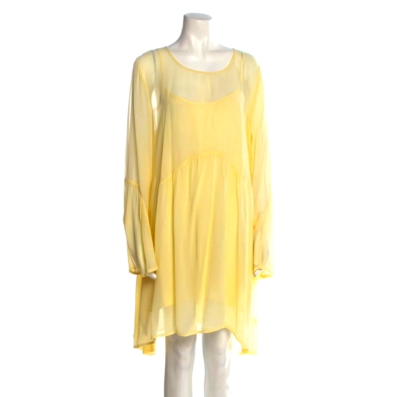 LACAUSA Scoop Neck Knee-Length Dress Canary Yellow - Picture 1 of 6